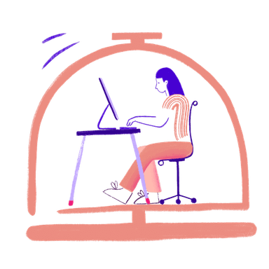 An illustration with woman sitting in front of a laptop